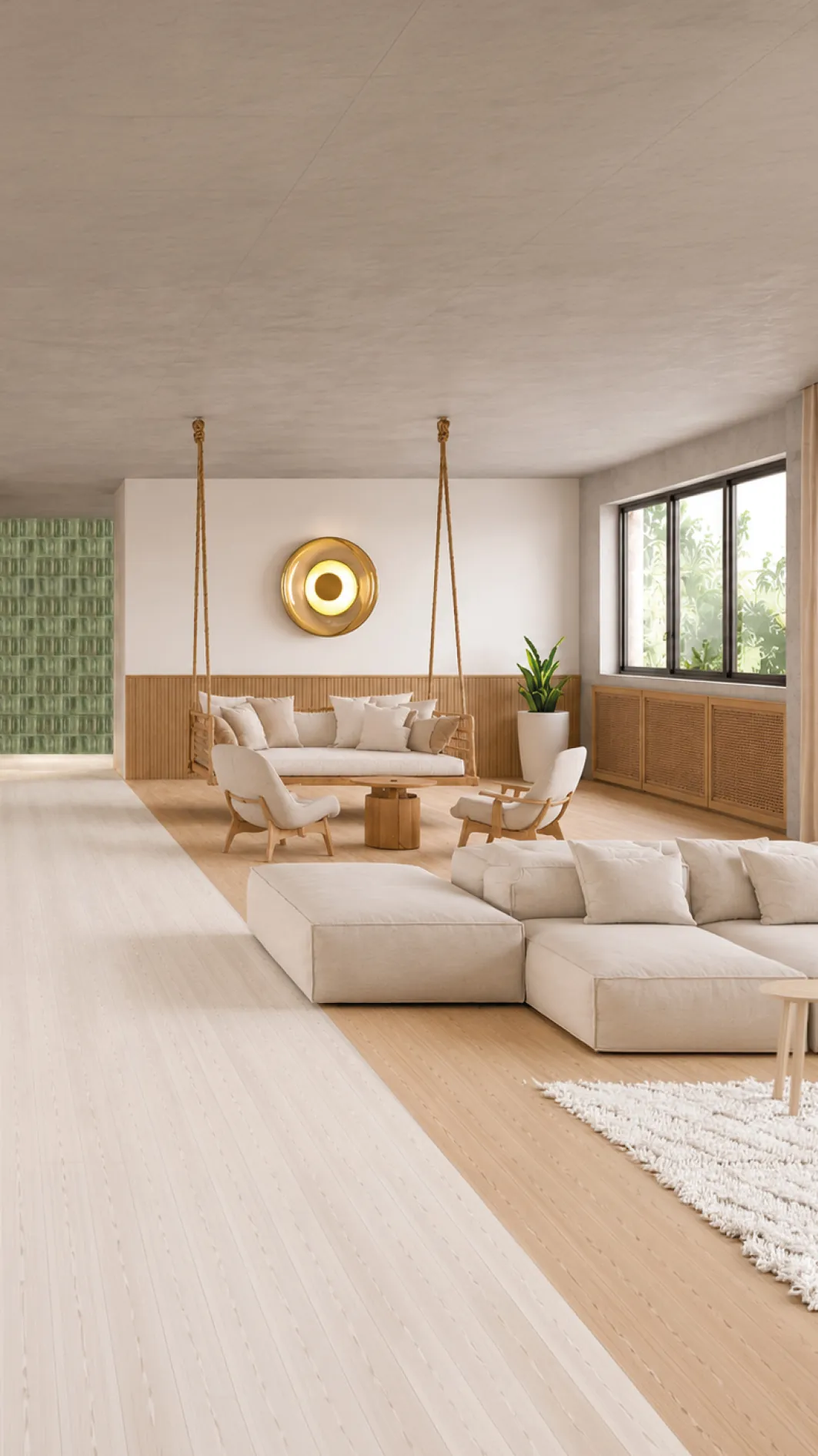 Lounge mit Sitzgelegenheiten und Pflanzen